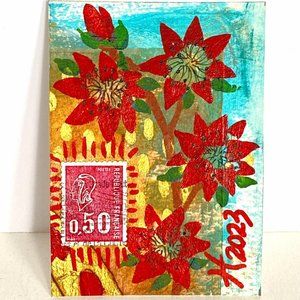 ACEO Original Acrylic Painting France Postage Stamp Art Tristina Dietz Elmes ATC